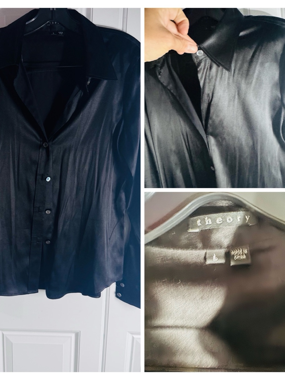 Theory Men’s Black Satin Dress Shirt
